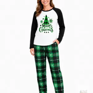 New Size XL Women's  Christmas Pajamas Green Plaid with Black Collar