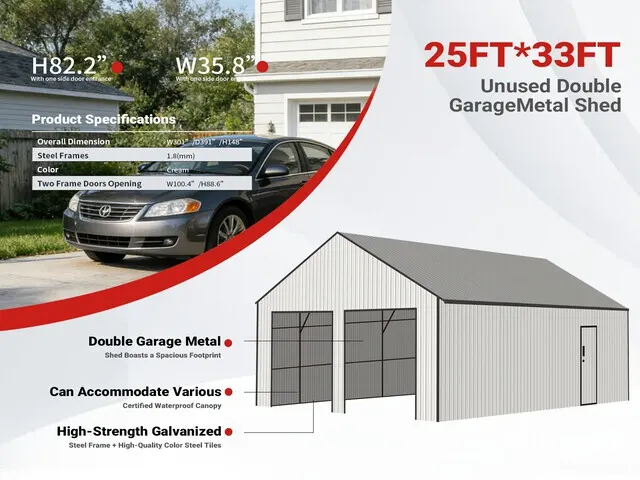 2026 SDL2533DGMS Double Garage Metal Shed (Unused)