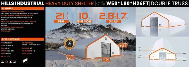 2026 HIlls Industrial 805026 50 ft x 80 ft x 26 ft Storage Building (Unused)