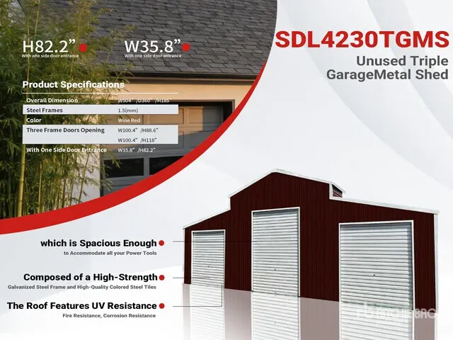 2026 SDL4230TGMS Triple Garage Metal Shed (Unused)