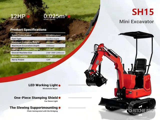2026 SH15-RED Gasoline Mini Excavator (Unused)