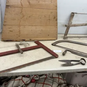 Vintage Bow Saws, Drawknife, and Sheep Shears