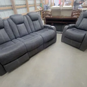 Gray Reclining Sofa and Reclining Armchair with Cupholders