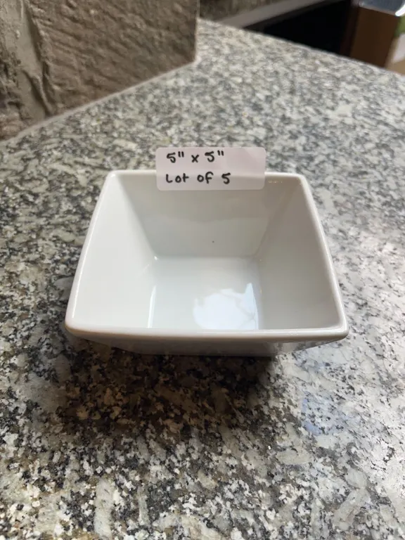 Lot of 5 - White Square Dining Bowls, 5" x 5"