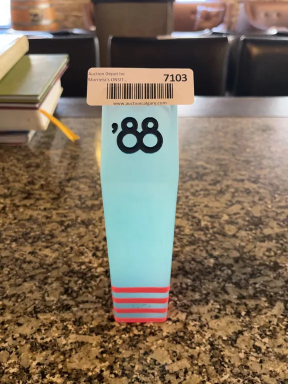 Turquoise and Red Decorative Block with '88' Motif