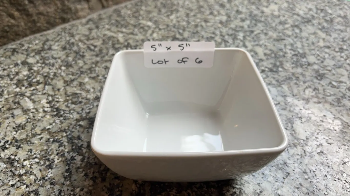 Lot of 6 - White Square Dining Bowls, 5" x 5"