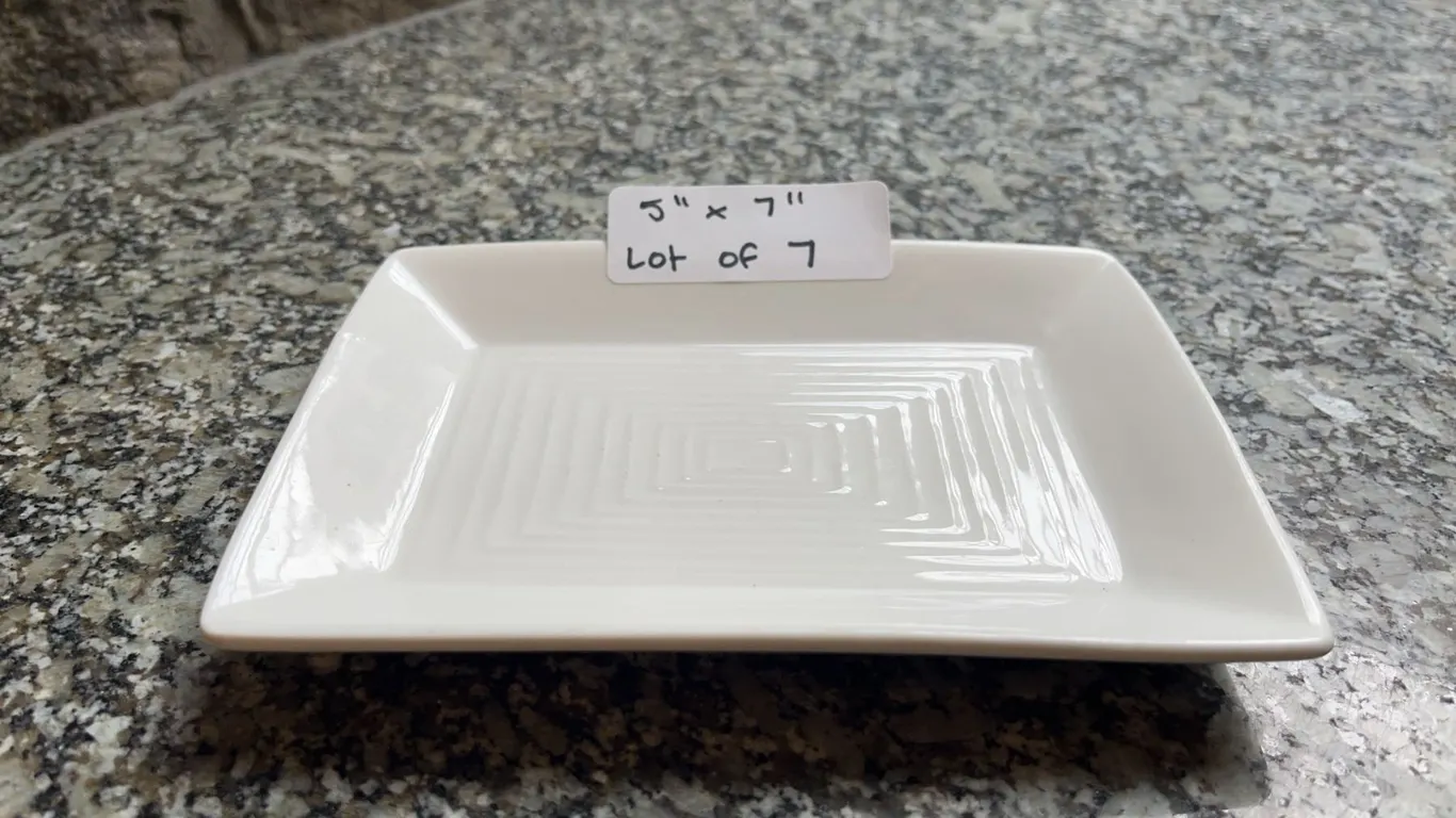 Lot of 7 - White Rectangular Dining Plates, 5" x 7"