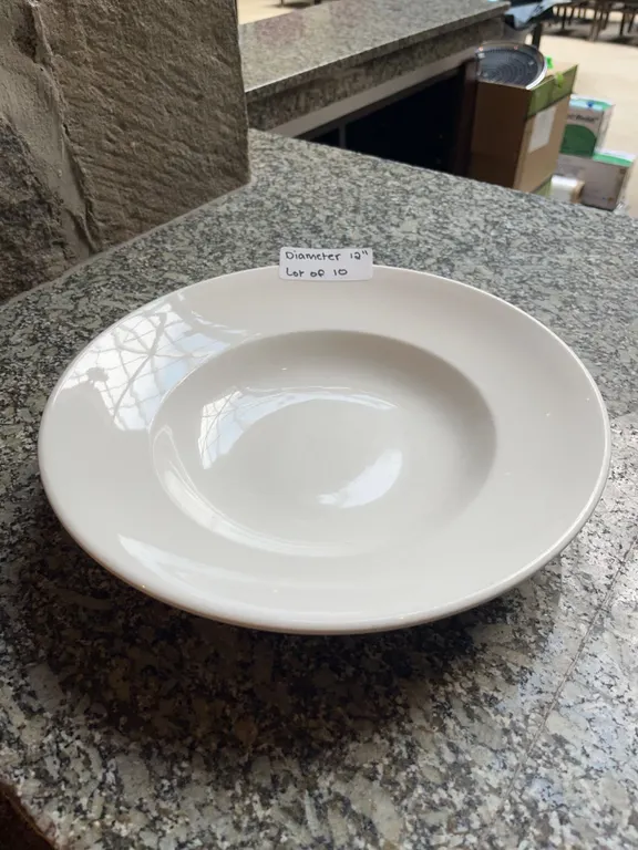 Lot of 10 - White Circular Shallow Rimmed Dining Bowl, 12" Diameter
