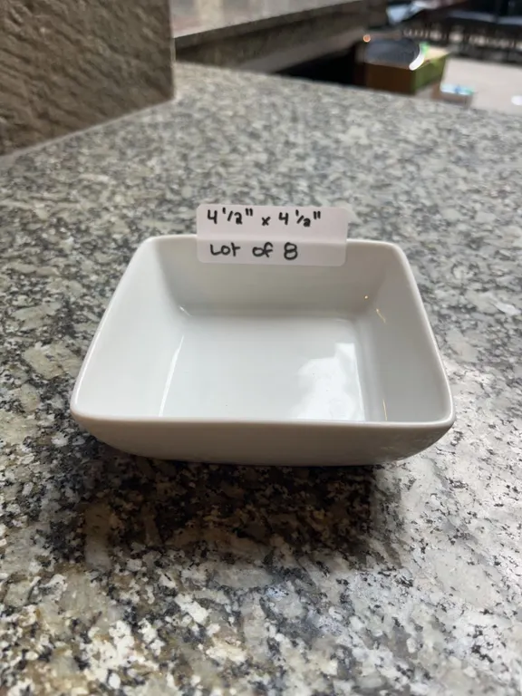 Lot of 8 - Square White Dining Dishes, 4.5" x 4.5â€