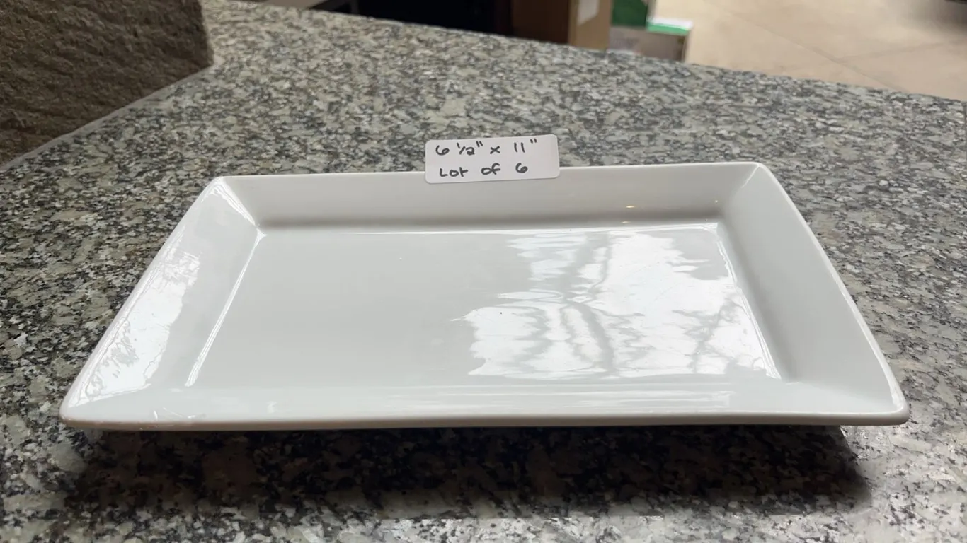Lot of 6 - White Rectangular Dining Platters, 6.5" x 11"