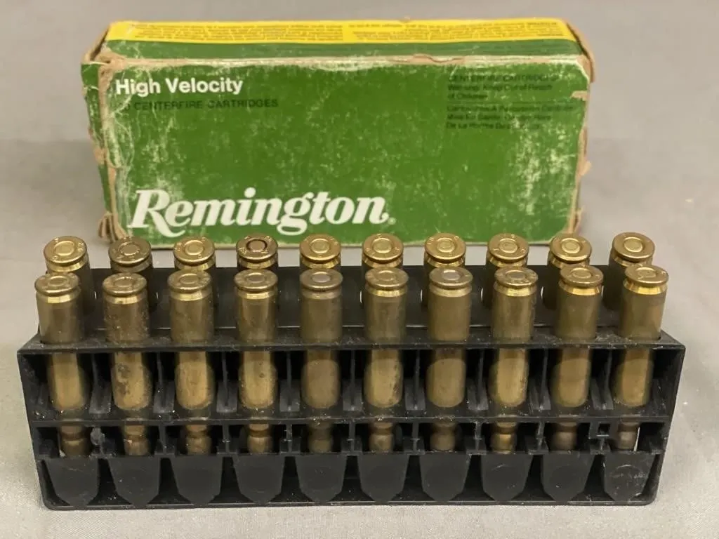 Two boxes of 20 reloaded Remington .223 cal. CF