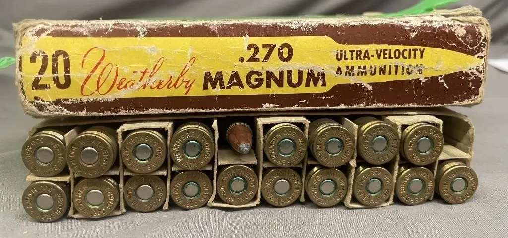 Box of 19 Weatherby .270 cal. MAG reloaded rifle