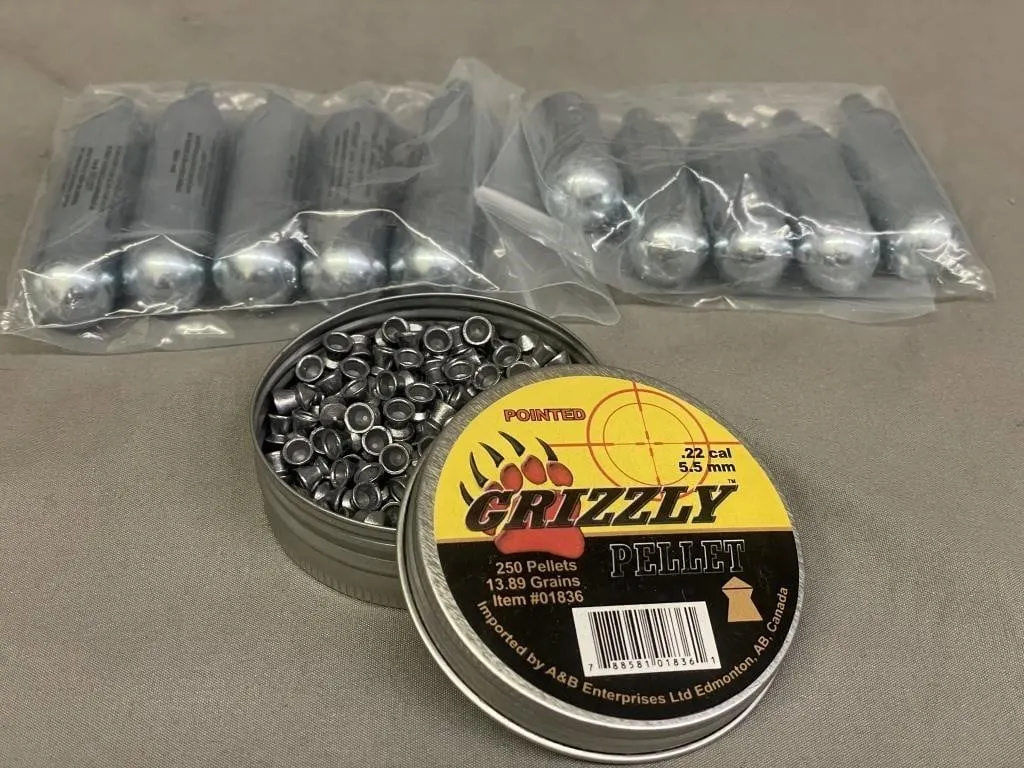 Bag of 10 CO2 cartridges and an open tin of