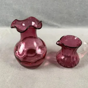 Cranberry Glass Pitcher & Vase