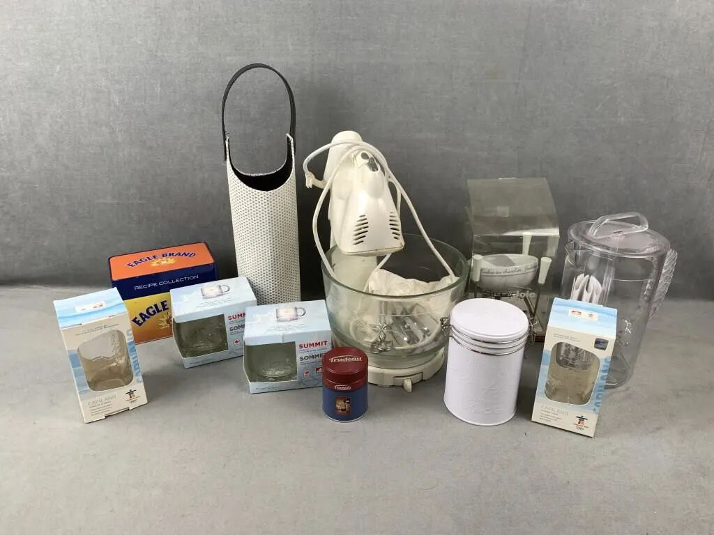 Misc Glassware, Mixer, Kitchen Items, etc