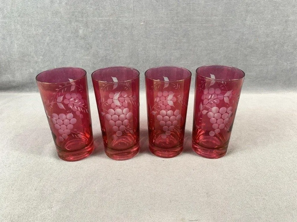 4 Cranberry Glass Cups