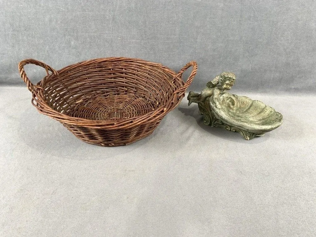 Cherub Dish & Wicker Basket