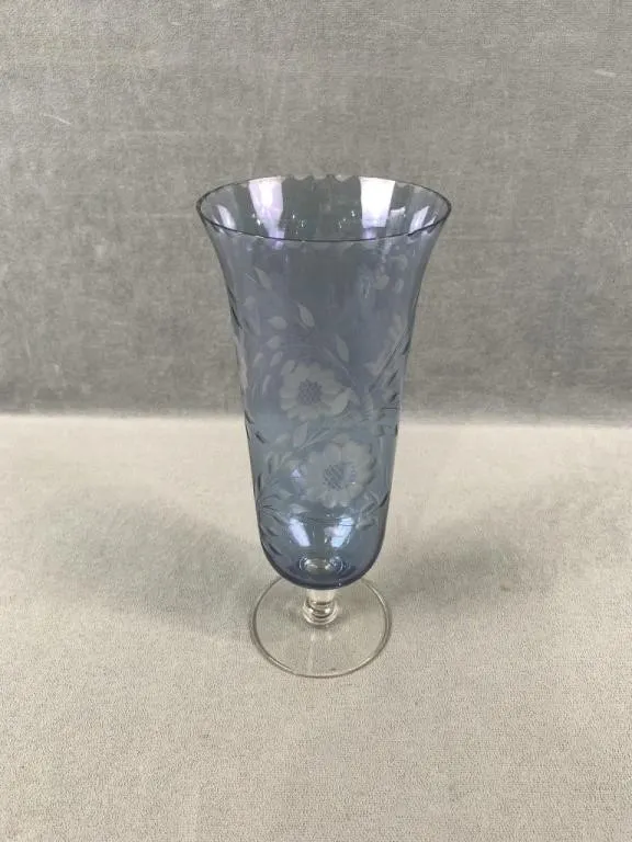 Footed Blue Glass Cornflower Vase
