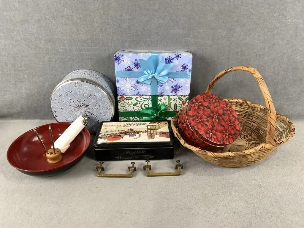 Gift Boxes, Wicker Basket, Cookie Tin, Etc