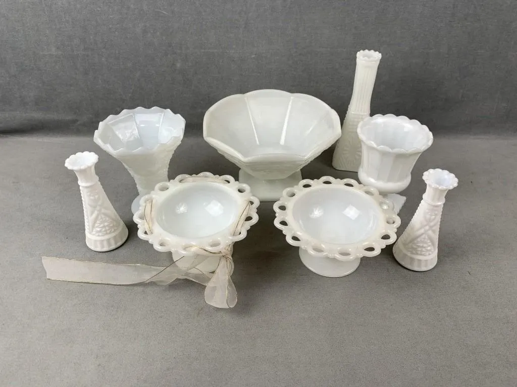 Collection of Milk Glass Dishes & Vases