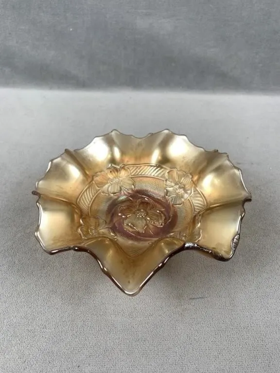 Marigold Carnival Glass Ruffled Bowl