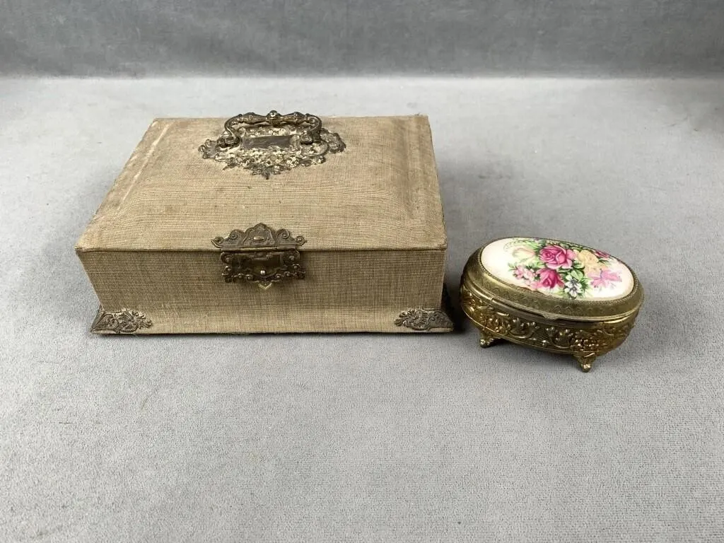 2 Vintage Jewelry / Trinket Boxes w Contents