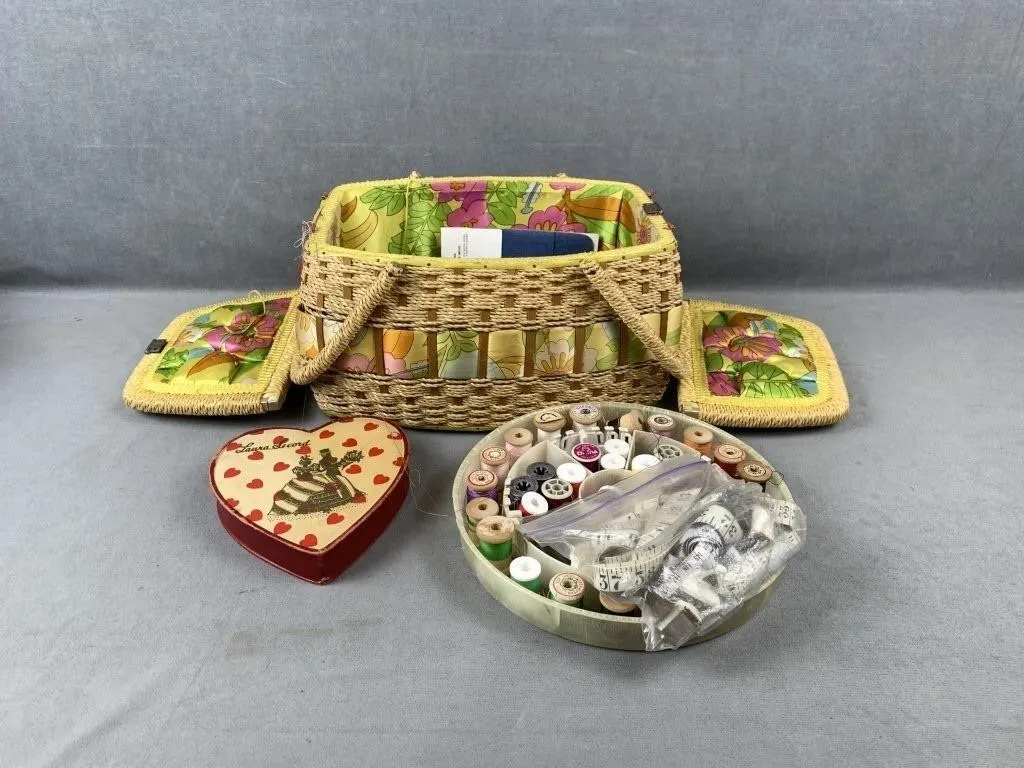 Vintage Sewing Basket with Accessories