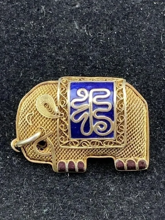 Gold Tone Elephant Brooch Pendent
