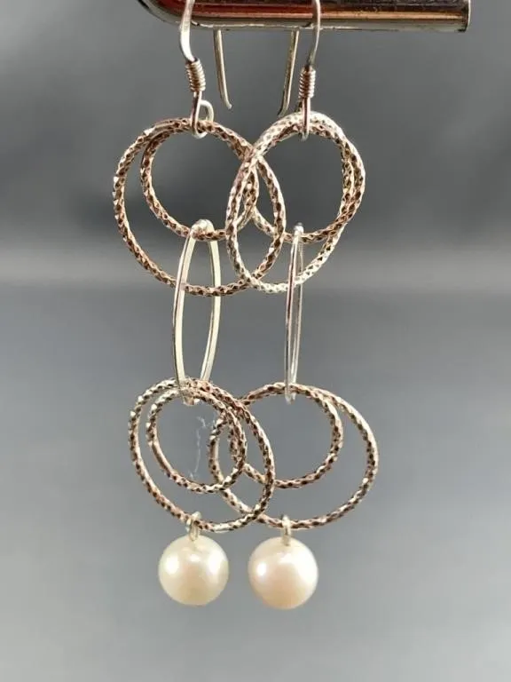 Sterling Dangle Earrings w Faux Pearl