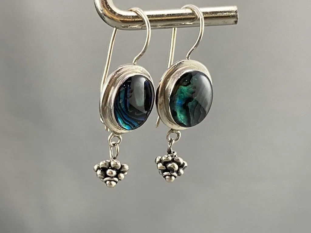 Sterling Dangle Earrings w Abalone Cabochons