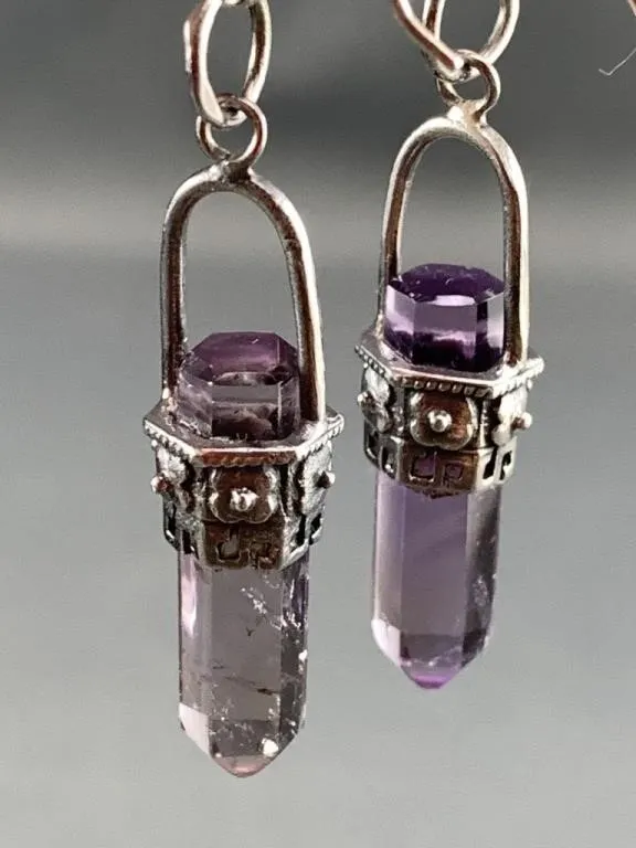Sterling Purple Crystal Dangle Earrings