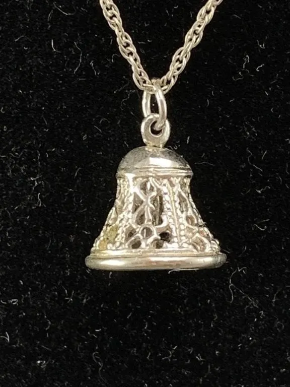 Sterling Chain Necklace w Bell Brooch
