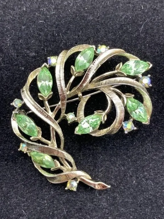 Green Rhinestone Brooch