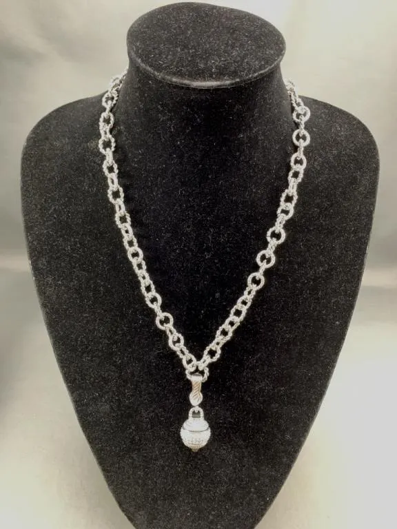 Silver Tone Chain w Ball Pendant