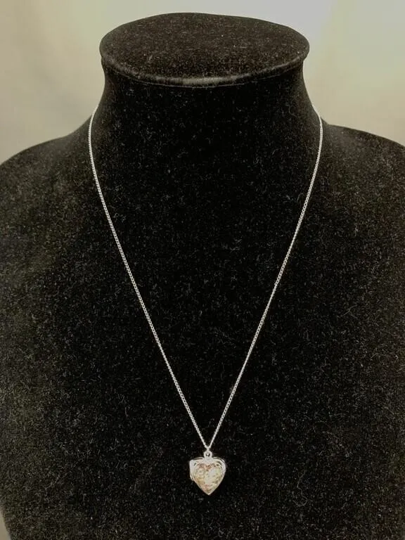 Silver Tone Heart Locket Necklace