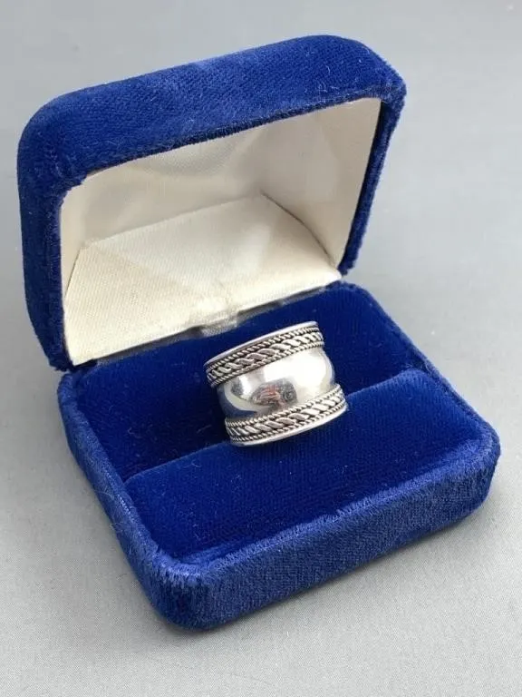 Rope Twist Beaded Sterling Ring
