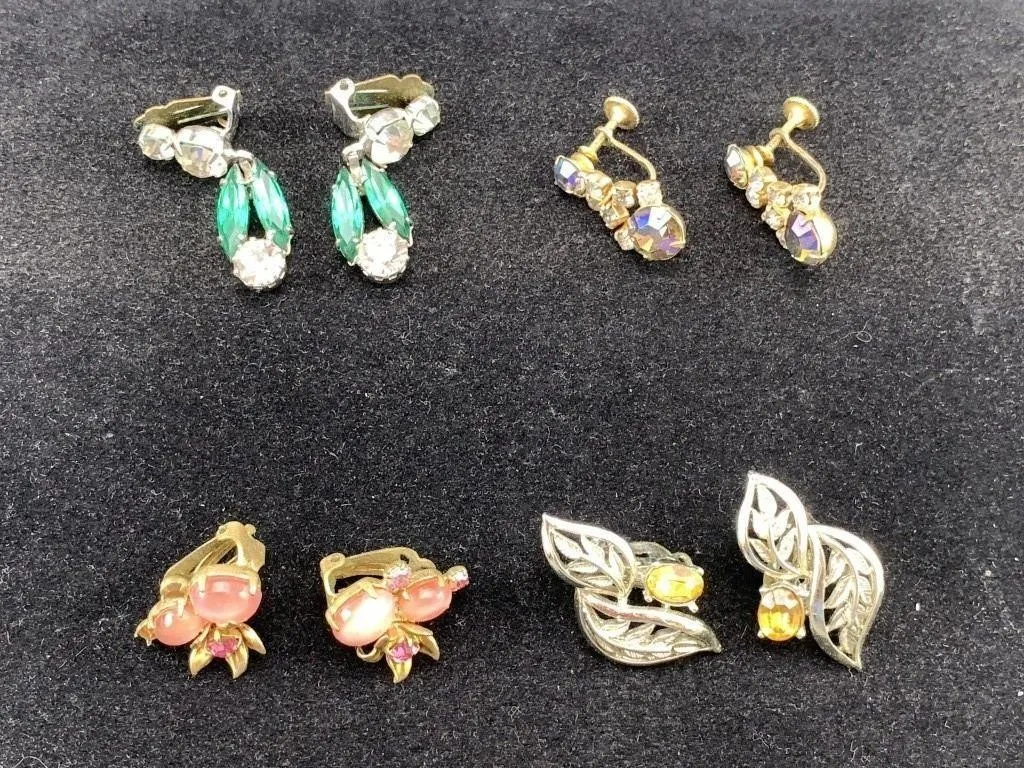 4 Pairs of Clip On Gemstones Earrings