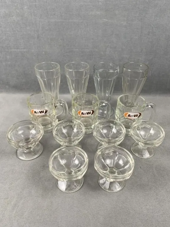 Glass Sundae Cups & A&W Mugs