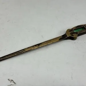 Antique Art Nouveau Brass Letter Opener slag green