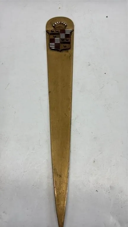 Antique Brass Enamel Badge Dealer Letter Opener