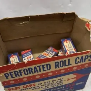 Vintage Perforated roll caps lot with store box di