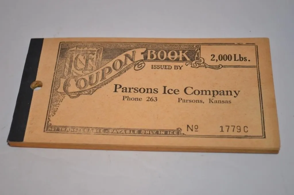 Vintage 2,000 lbs ice coupon book issued by the
