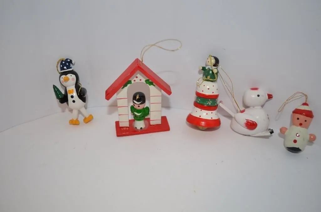 Hand-painted wooden peg-doll and novelty Christmas