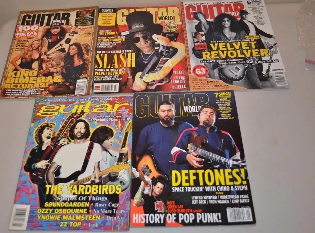 Five vintage issues of Guitar World and Guitar