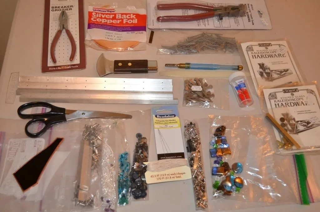 Collection of tools hardware and materials stained