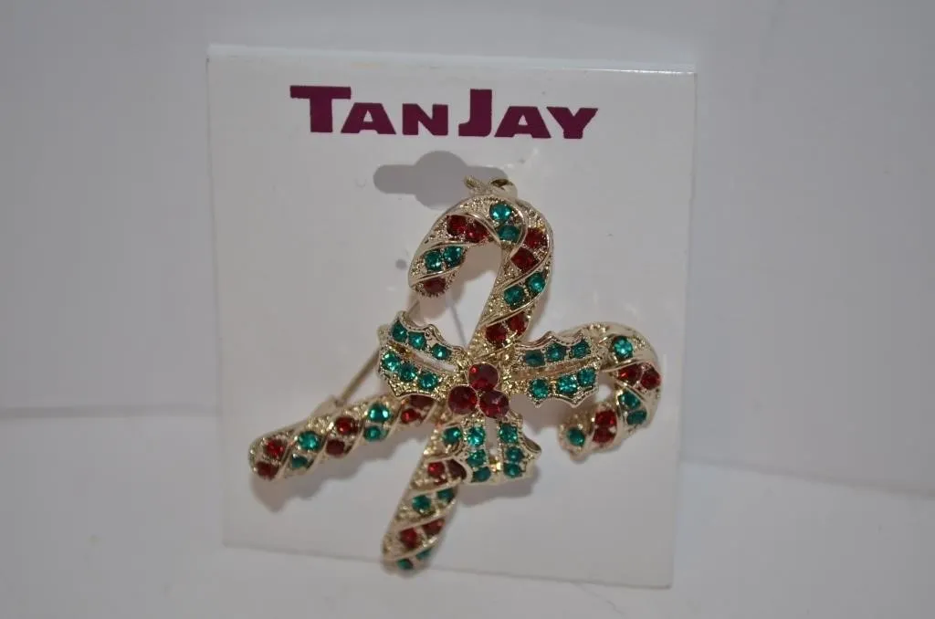 Festive gold-tone Monet double candy cane and
