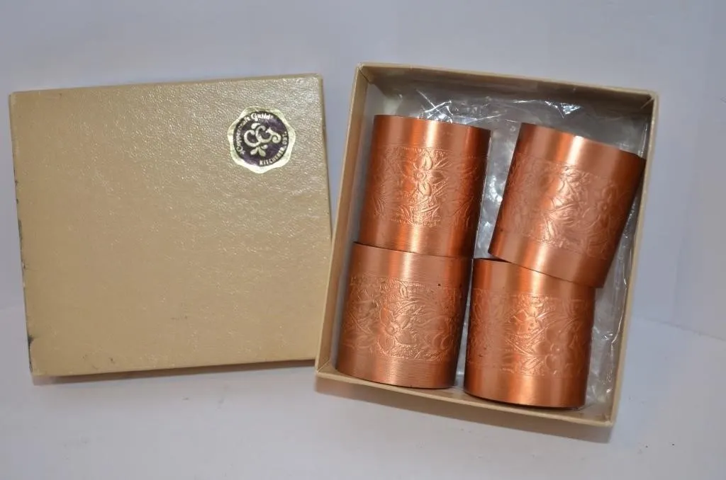Vintage boxed set of four solid copper napkin