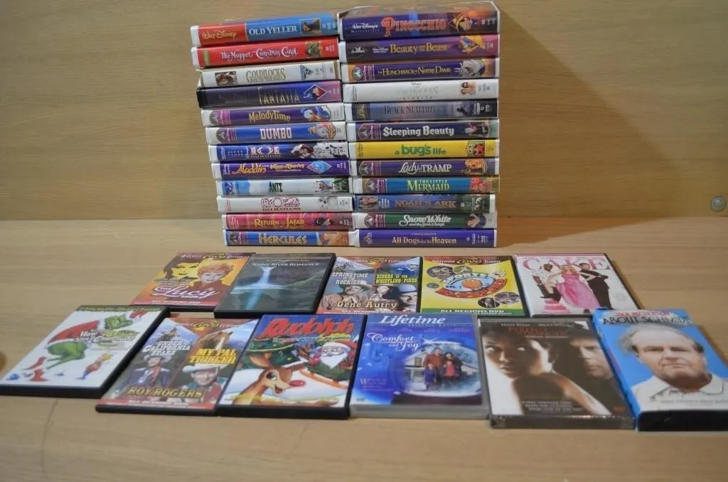 Classic Disney and animated movie VHS tapes