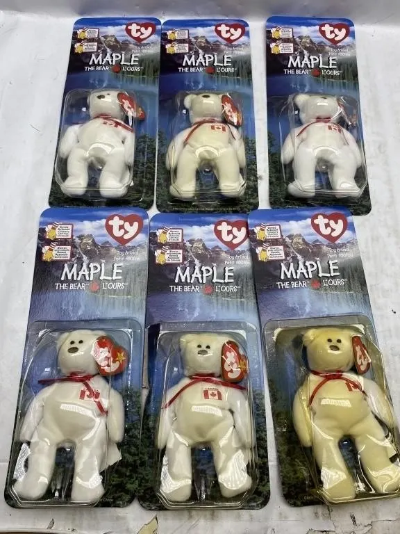 TY Maple the Bear Canada beanie babies, lot of 6