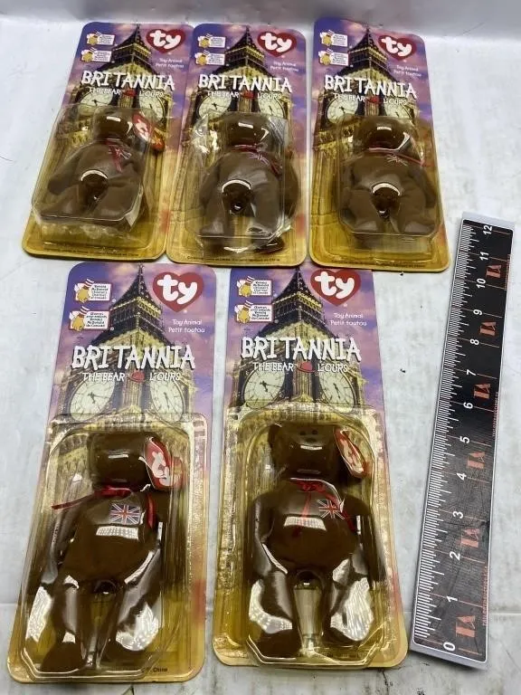 Ty Britannia the Bear Beanie Babies, lot of 5